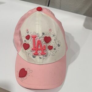 New Era Pink and White Kids Cap with Red Hearts